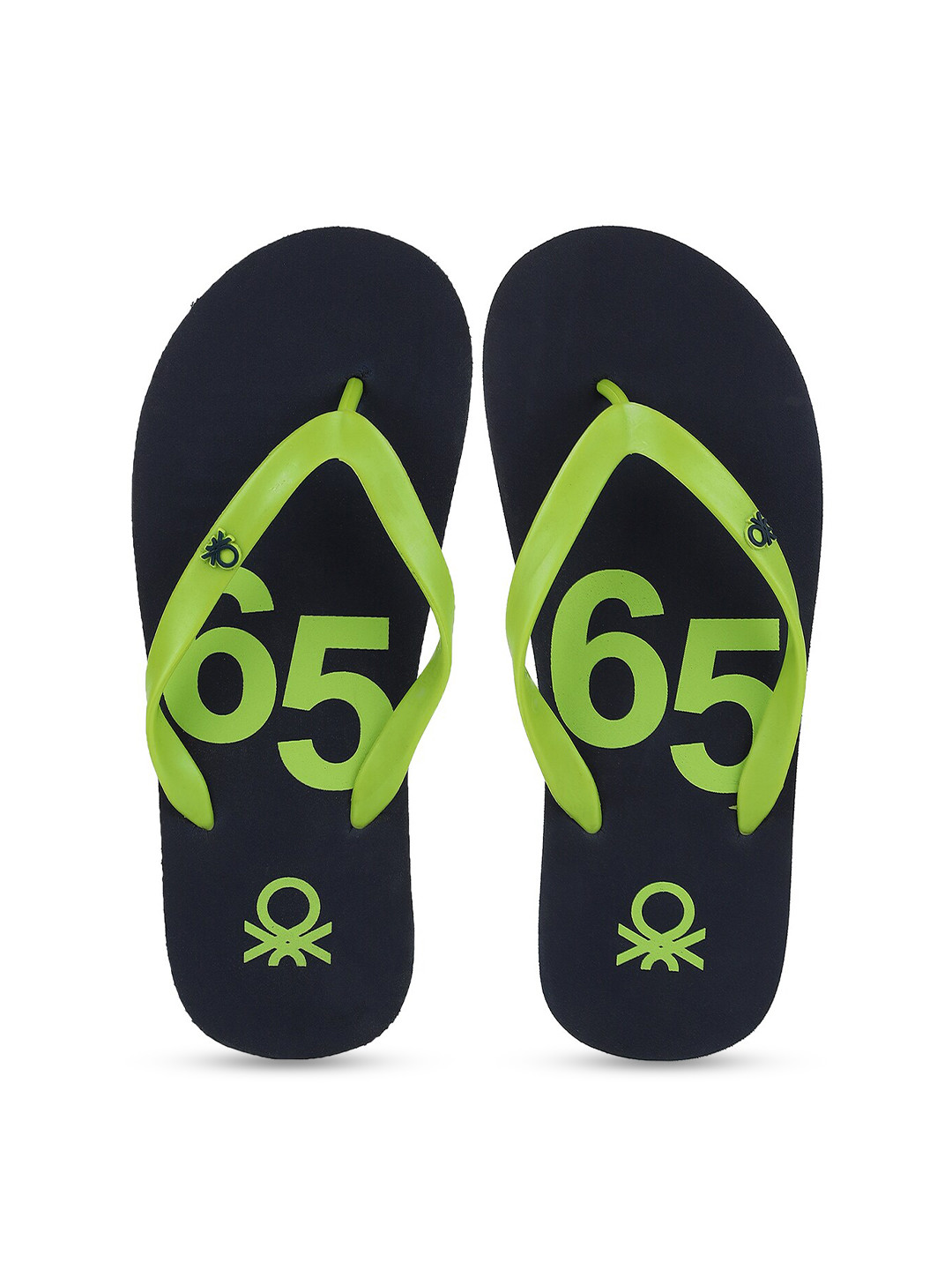 

United Colors of Benetton Men Lime Green & Navy Blue Printed Rubber Thong Flip-Flops