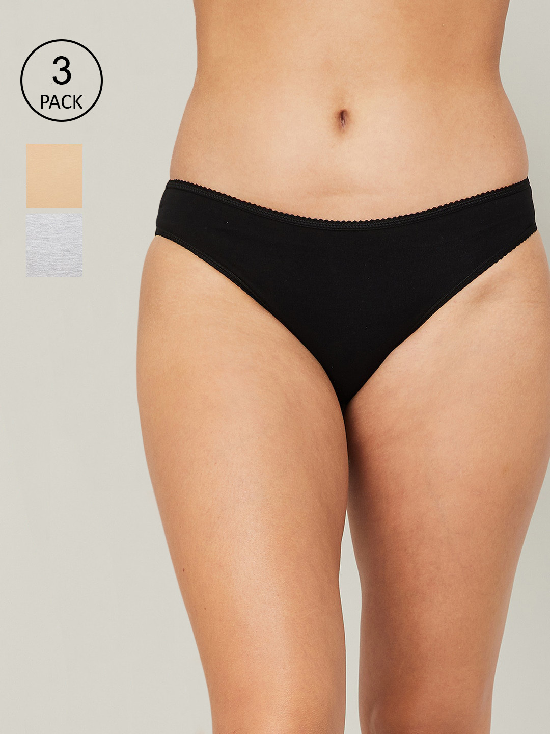 

Ginger by Lifestyle Women Pack Of 3 Solid Cotton Bikini Briefs, Black