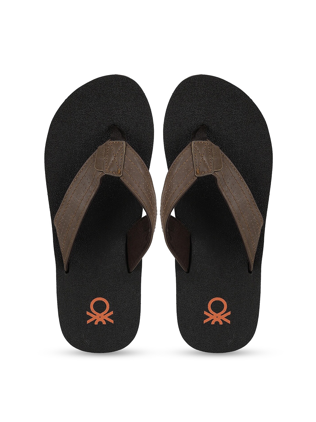 

United Colors of Benetton Men Brown & Orange Printed Rubber Thong Flip-Flops