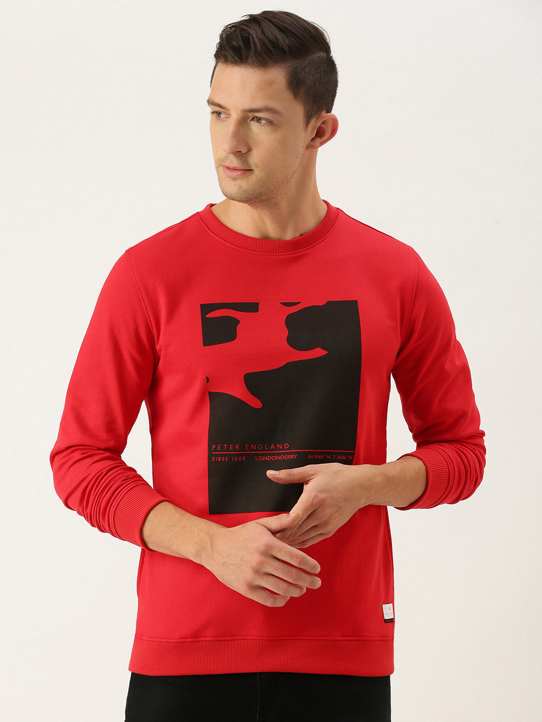 

Peter England Men Red Printed Sweatshirt