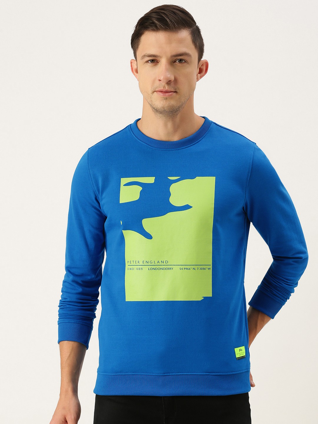 

Peter England Men Blue Graphic Printed Sweatshirt