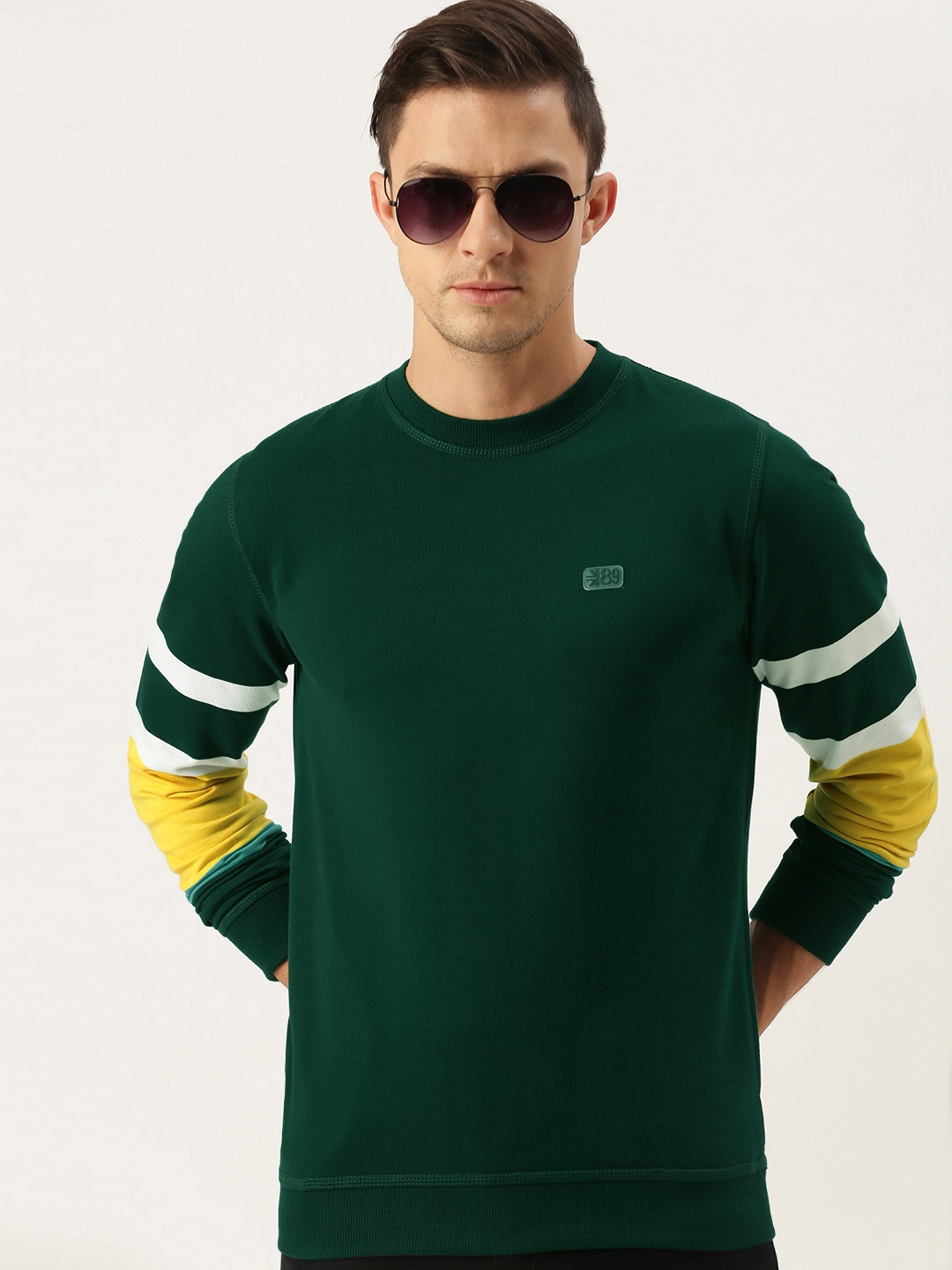 

Peter England Men Green & Yellow Colourblocked Sweatshirt