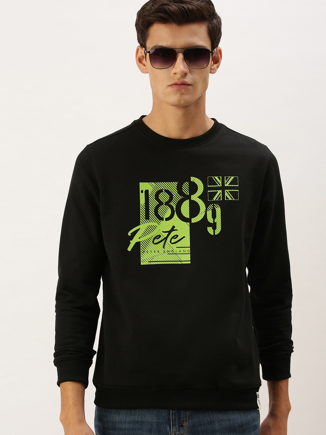 

Peter England Men Black & Green Printed Sweatshirt