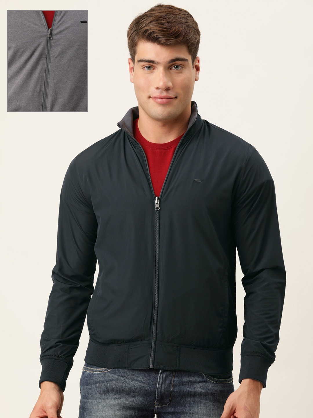 

Peter England Men Grey Reversible Tailored Jacket