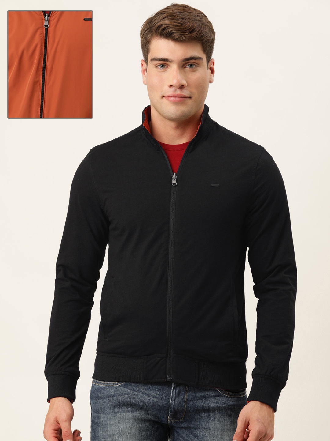 

Peter England Men Black Orange Reversible Tailored Jacket