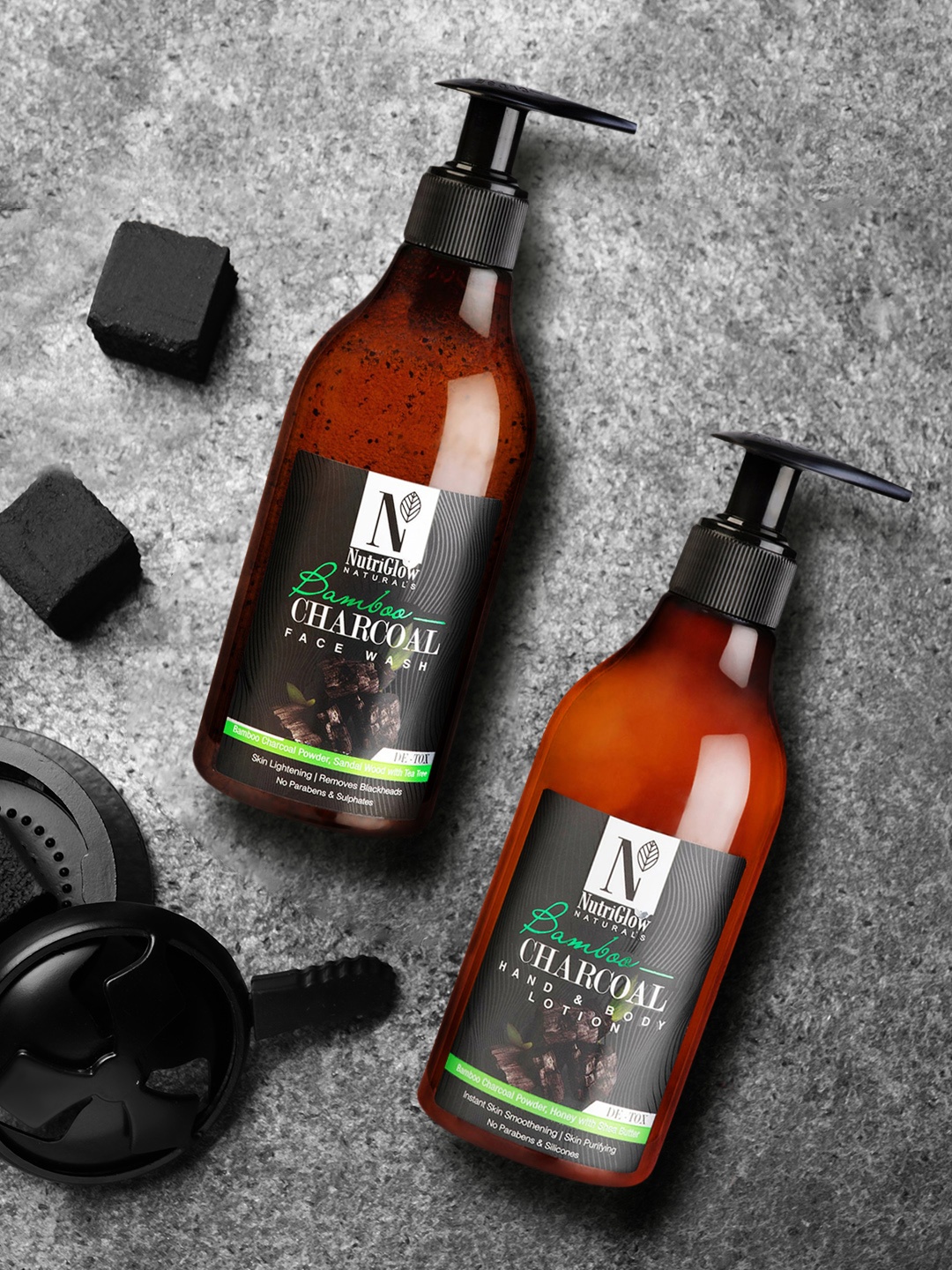 

NutriGlow Naturals Bamboo Charcoal Face Wash & Body Lotion - 150 ml Each, White