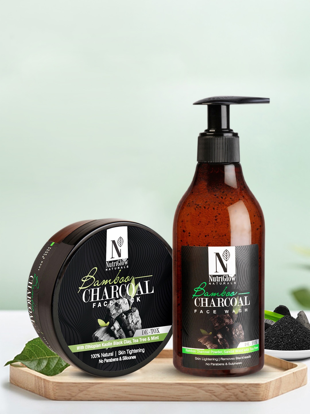 

NutriGlow Set of 2 Bamboo Charcoal Sustainable Face Wash & Face Pack (350g), White