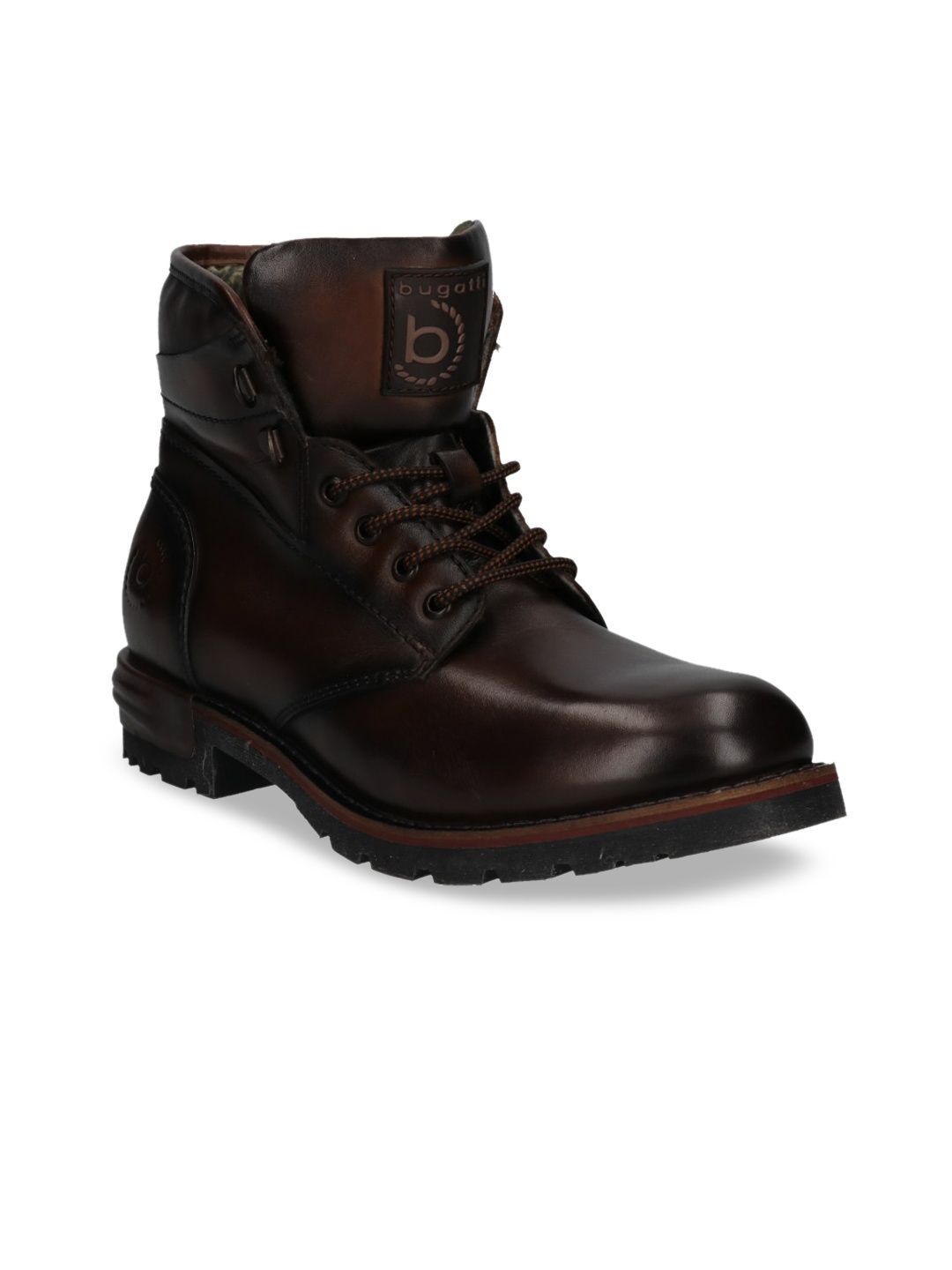 

Bugatti Men Brown Solid Leather Mid-Top Boots