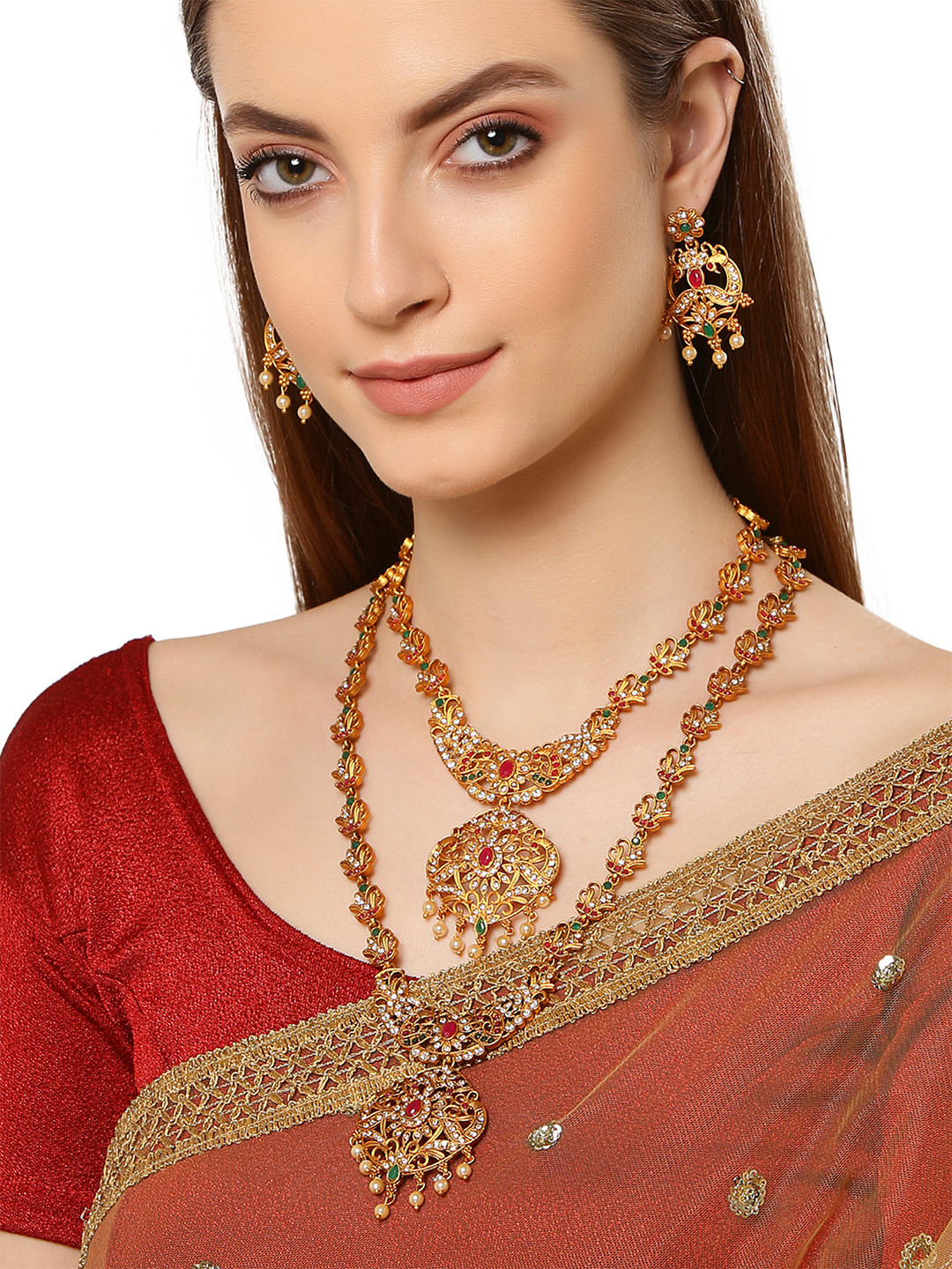 

KARATCART Gold-Plated & Pink Floral Shape Kundan Jewellery Set