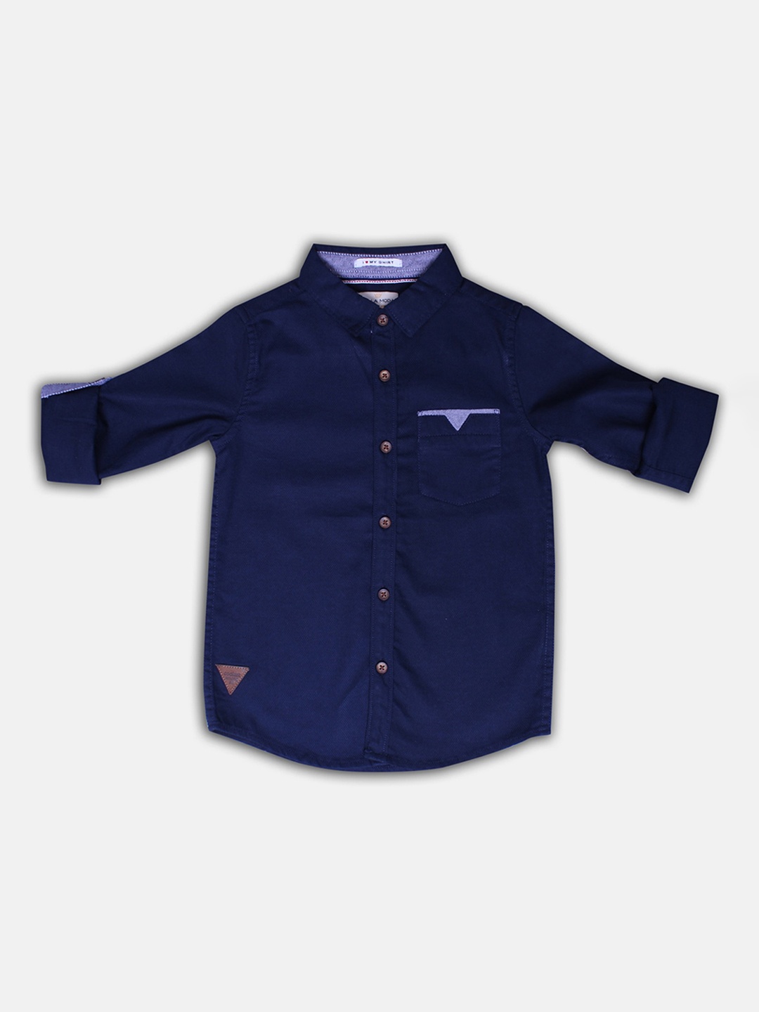 

Bella Moda Boys Navy Blue Opaque Cotton Blend Casual Shirt