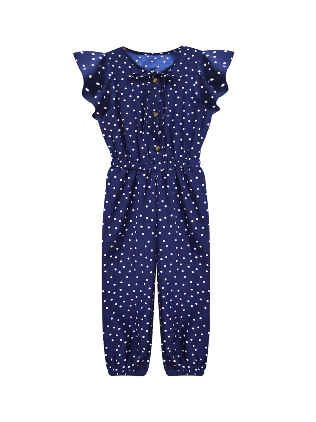 

A T U N Girls Navy Blue & White Printed Basic Jumpsuit