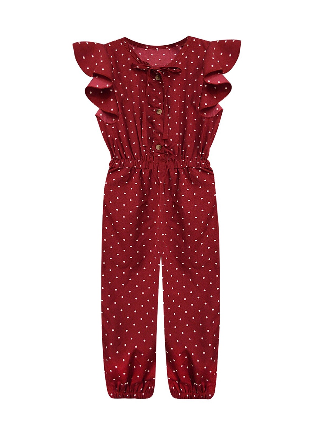 

A T U N Girls Maroon & White Printed Basic Jumpsuit