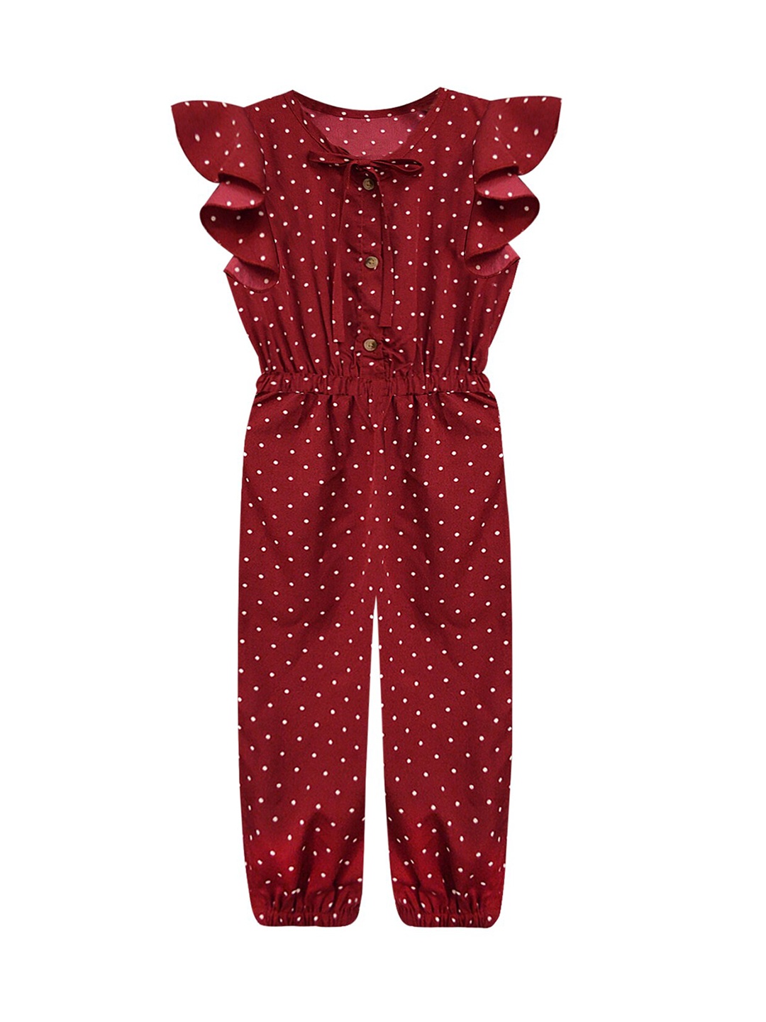 

A T U N Girls Maroon & White Printed Capri Jumpsuit