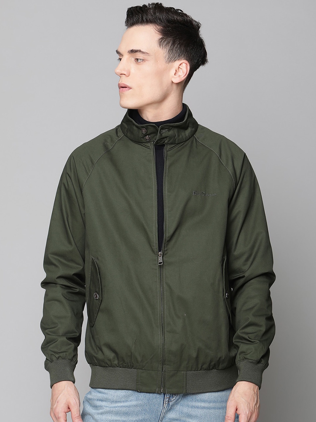 

BEN SHERMAN Men Green Open Front Jacket