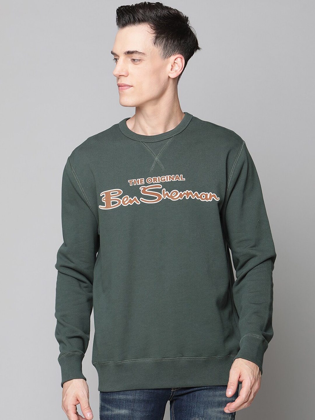 

BEN SHERMAN Men Green Printed Sweatshirt