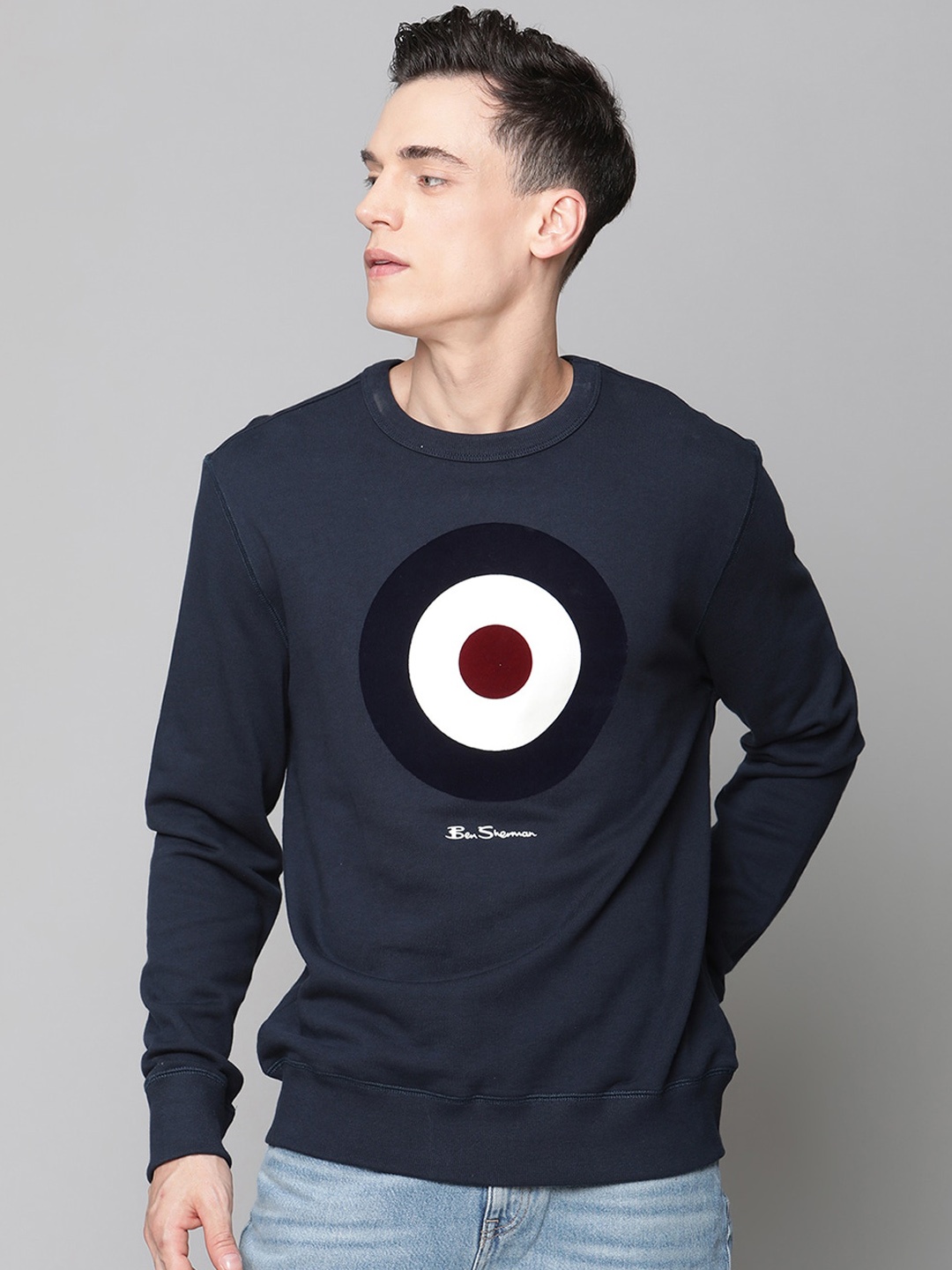 

BEN SHERMAN Men Navy Blue & White Printed Sweatshirt