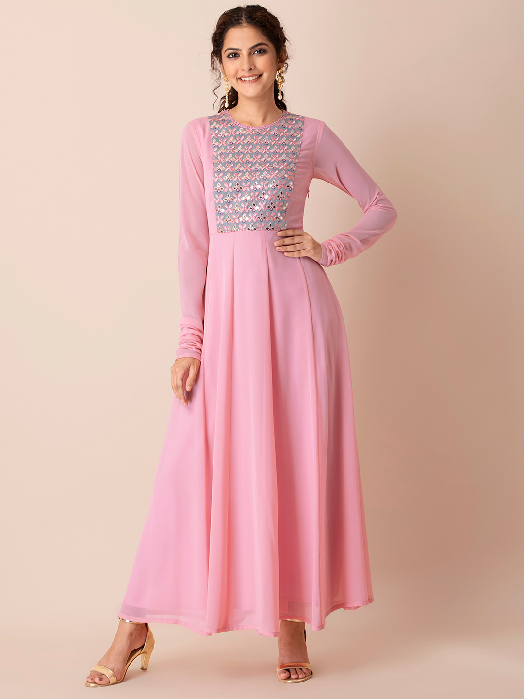 

INDYA Shraddha Kapoor Pink Embellished Ethnic Maxi Dress