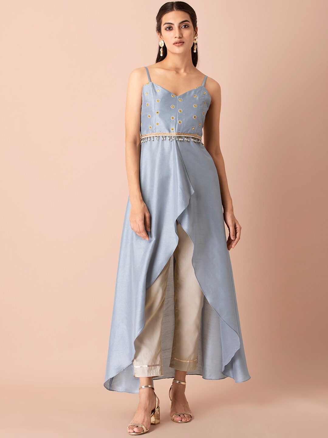 

INDYA Women Grey Geometric Kurta