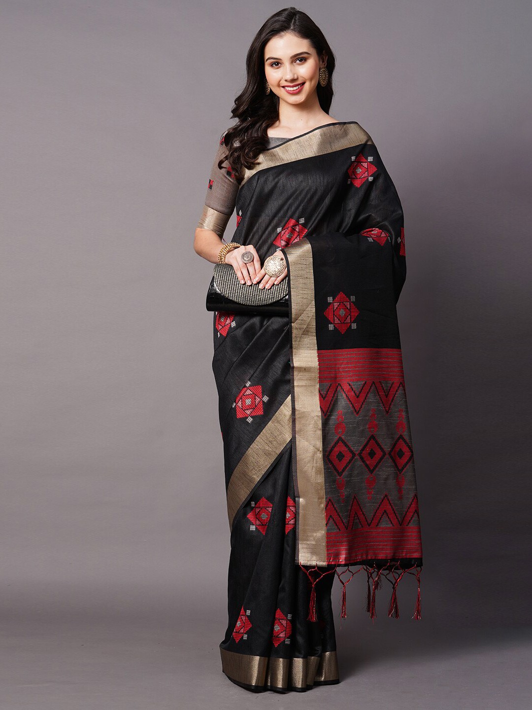 

Mitera Black & Red Silk Cotton Banarasi Saree