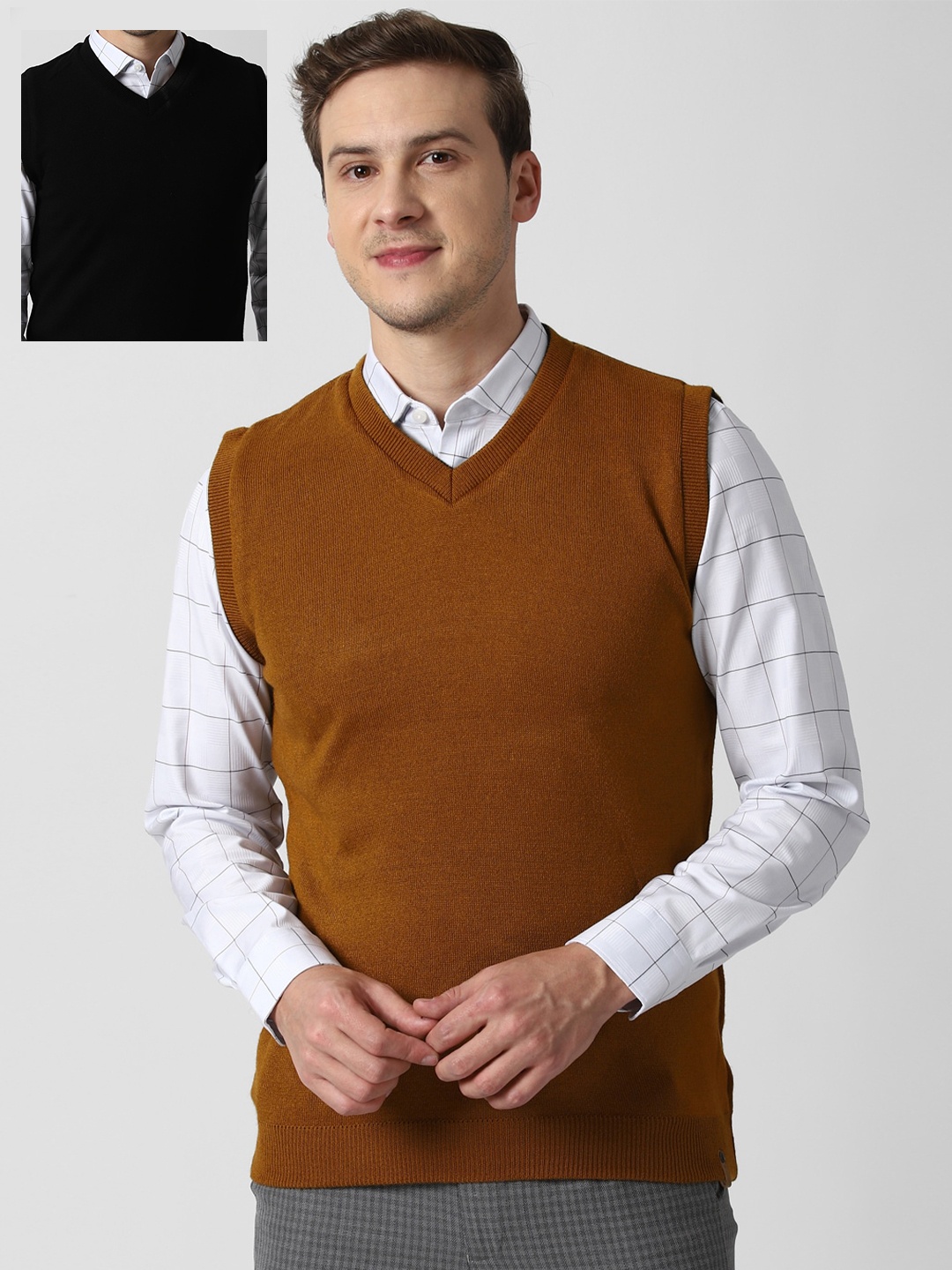 

Peter England Casuals Pack of 2 Men Black & Mustard Yellow Acrylic Sweater Vest