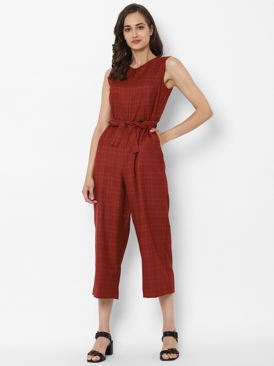 

Allen Solly Woman Rust & Black Checked Basic Jumpsuit