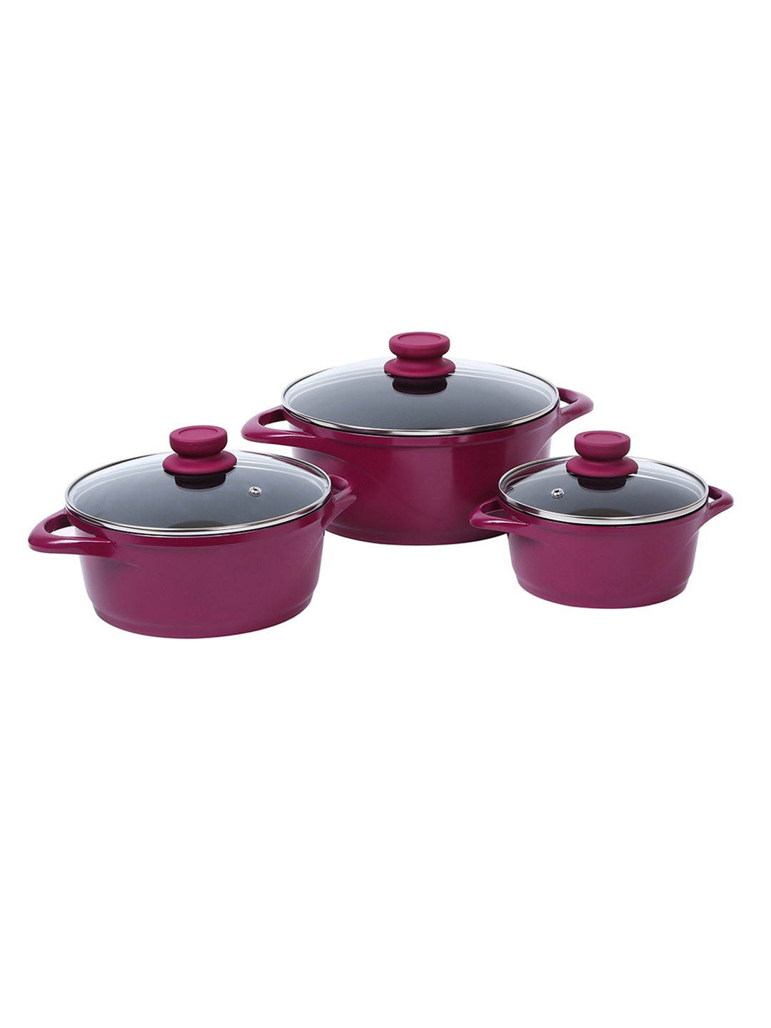 

Wonderchef Set Of 3 Pink & Transparent Solid Ceramide Cookware Sets