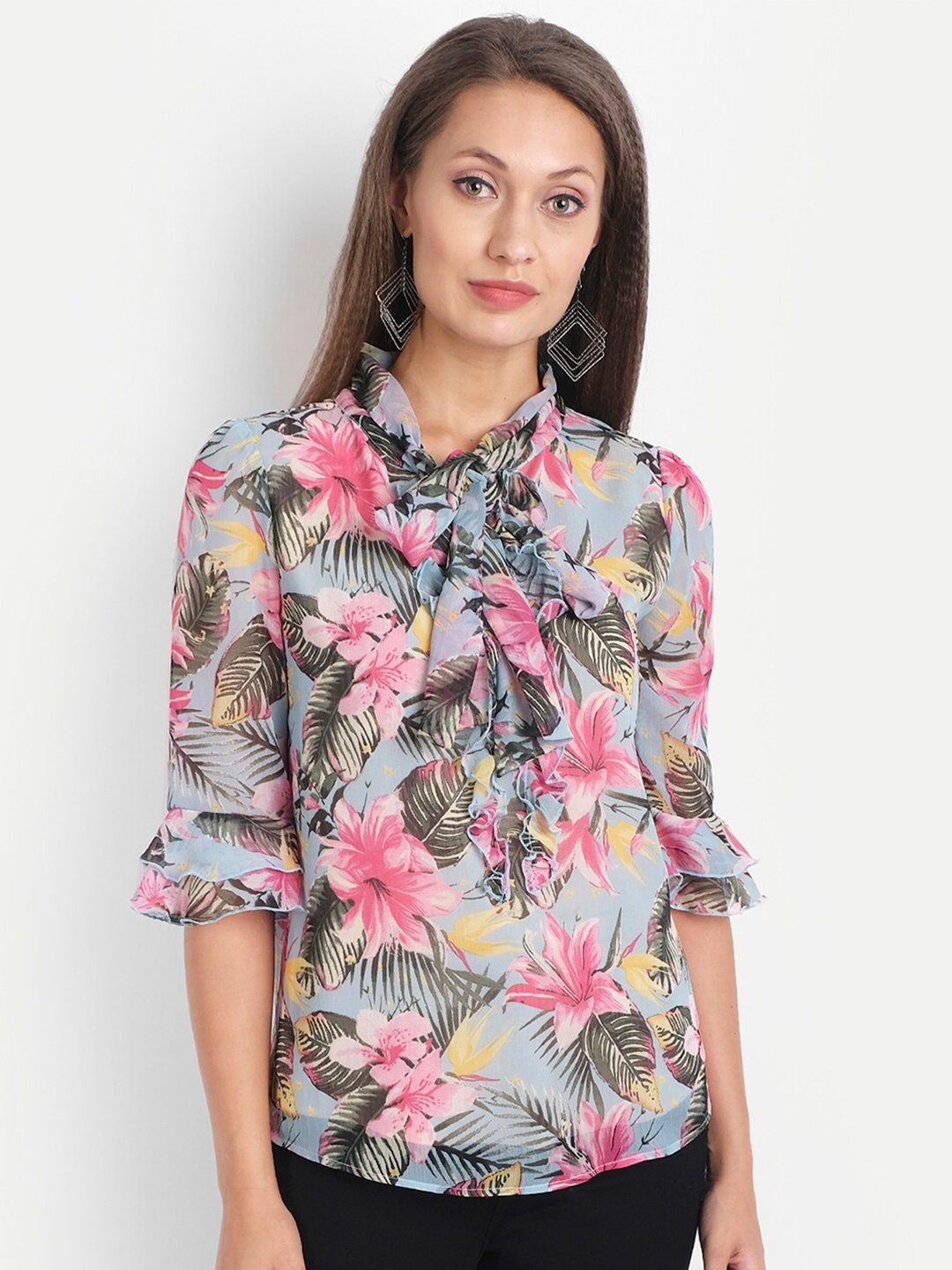 

LY2 Multicoloured Floral Chiffon Regular Top, Multi