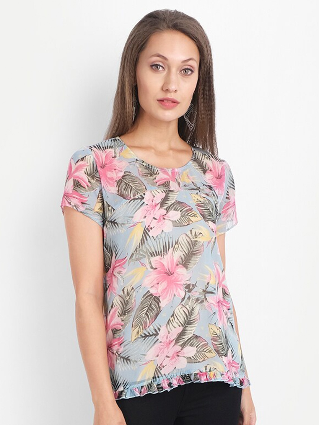 

LY2 Multicoloured Floral Chiffon High-Low Top, Multi