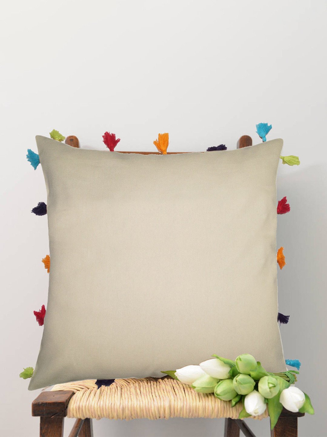 

Lushomes Off White & Blue Square Cushion Covers