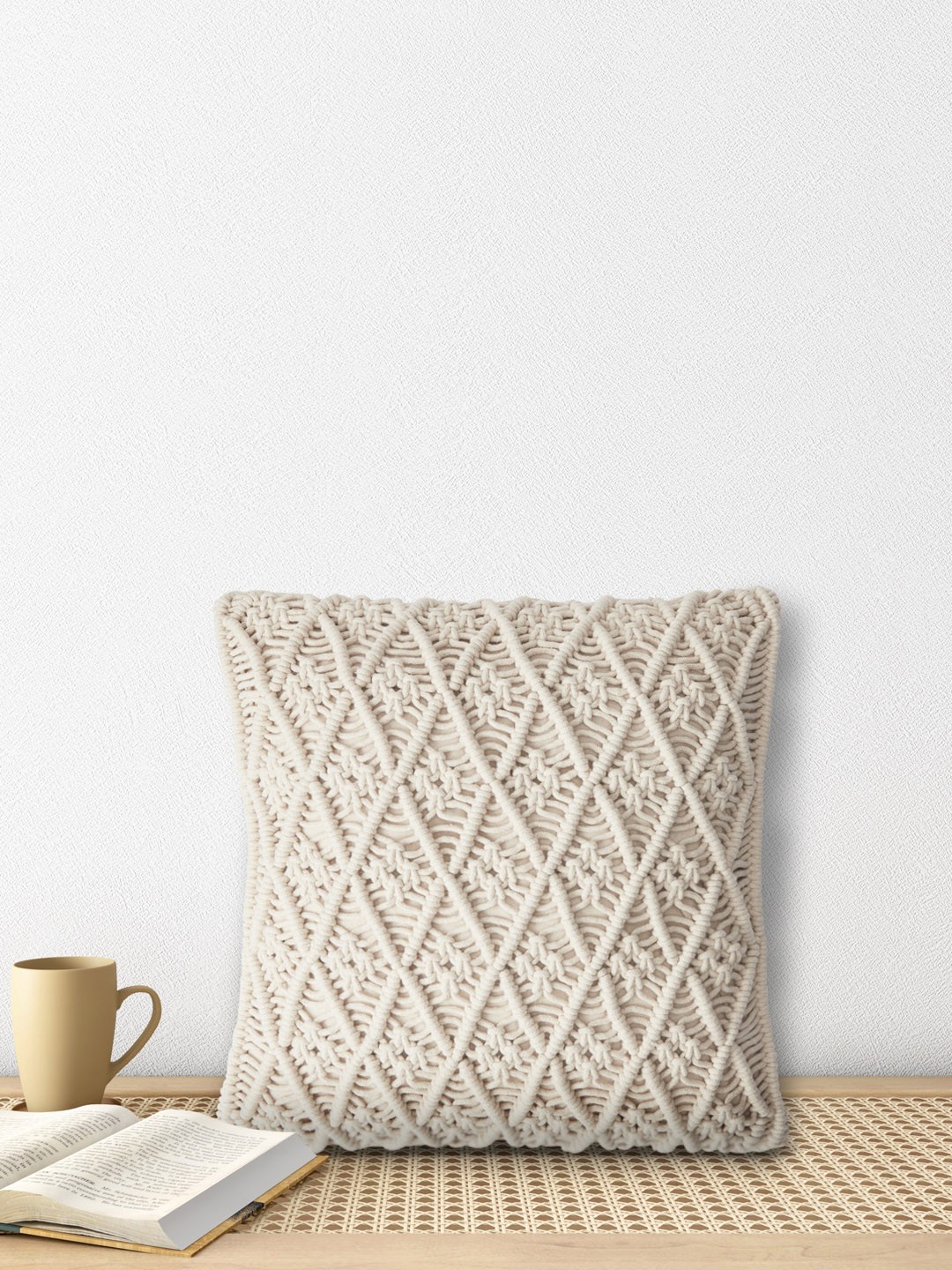 

Living scapes by Pantaloons Off White Square Cotton Cushion Cover