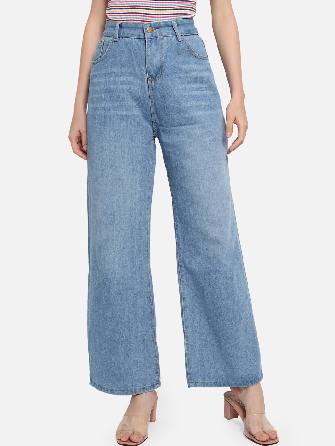 

iki chic Women Blue Mid-Rise Graduated Flared Light Fade Jeans
