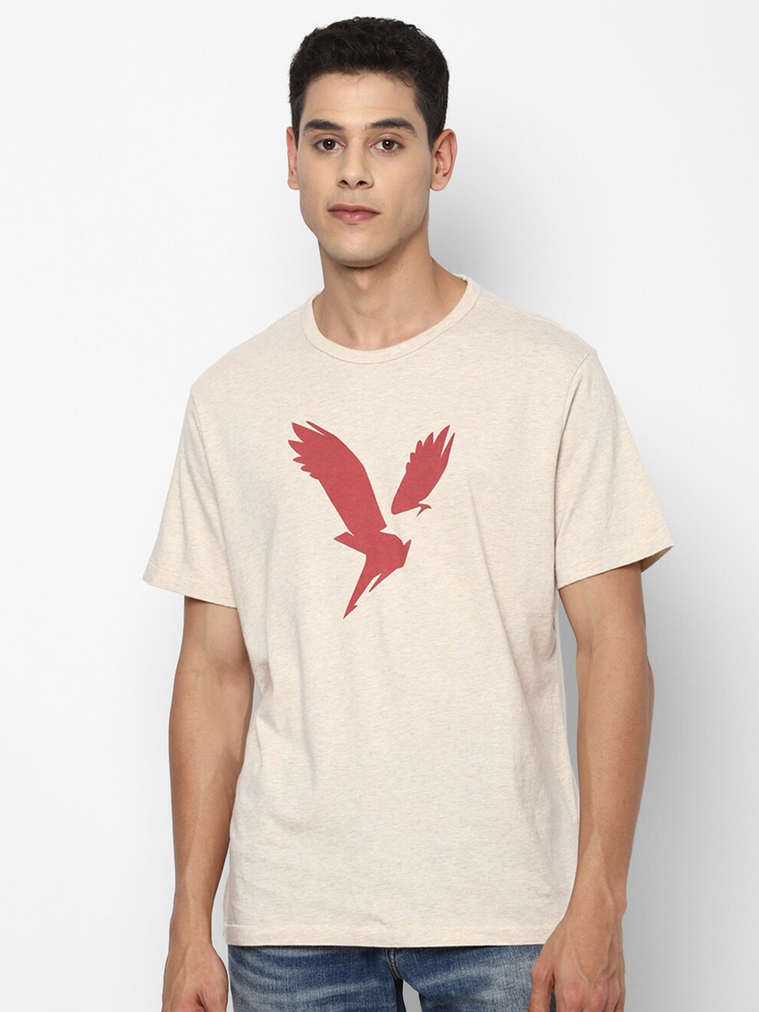 

AMERICAN EAGLE OUTFITTERS Men Beige Printed Applique Slim Fit T-shirt