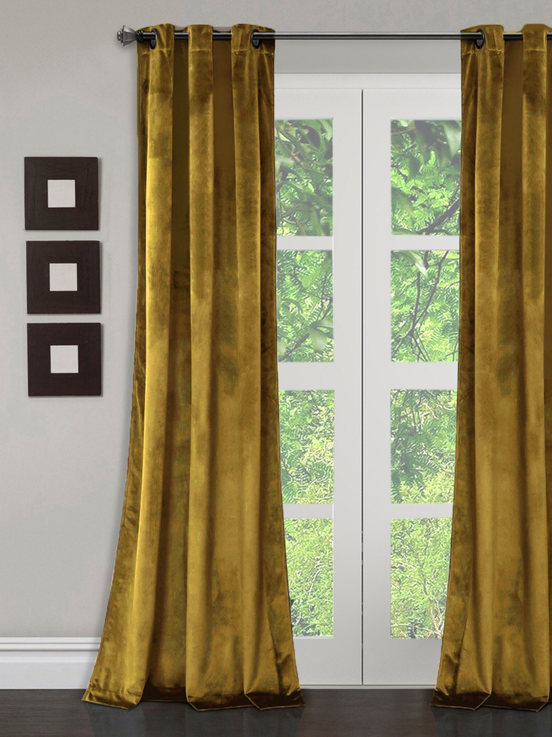 

eyda Mustard Solid Velvet Single Long Door Curtains