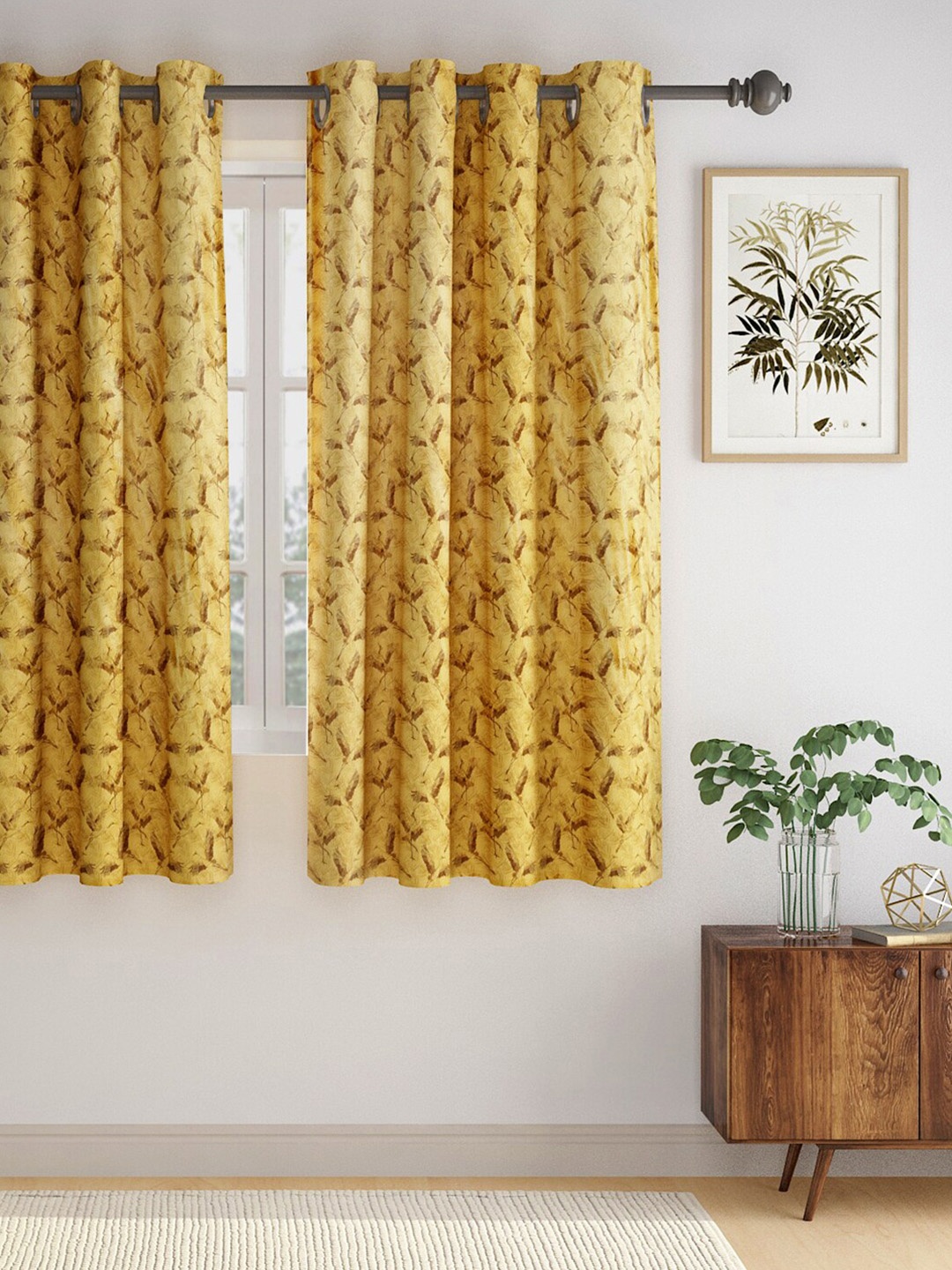 

eyda Mustard & Brown Set of 2 Quirky Window Curtains