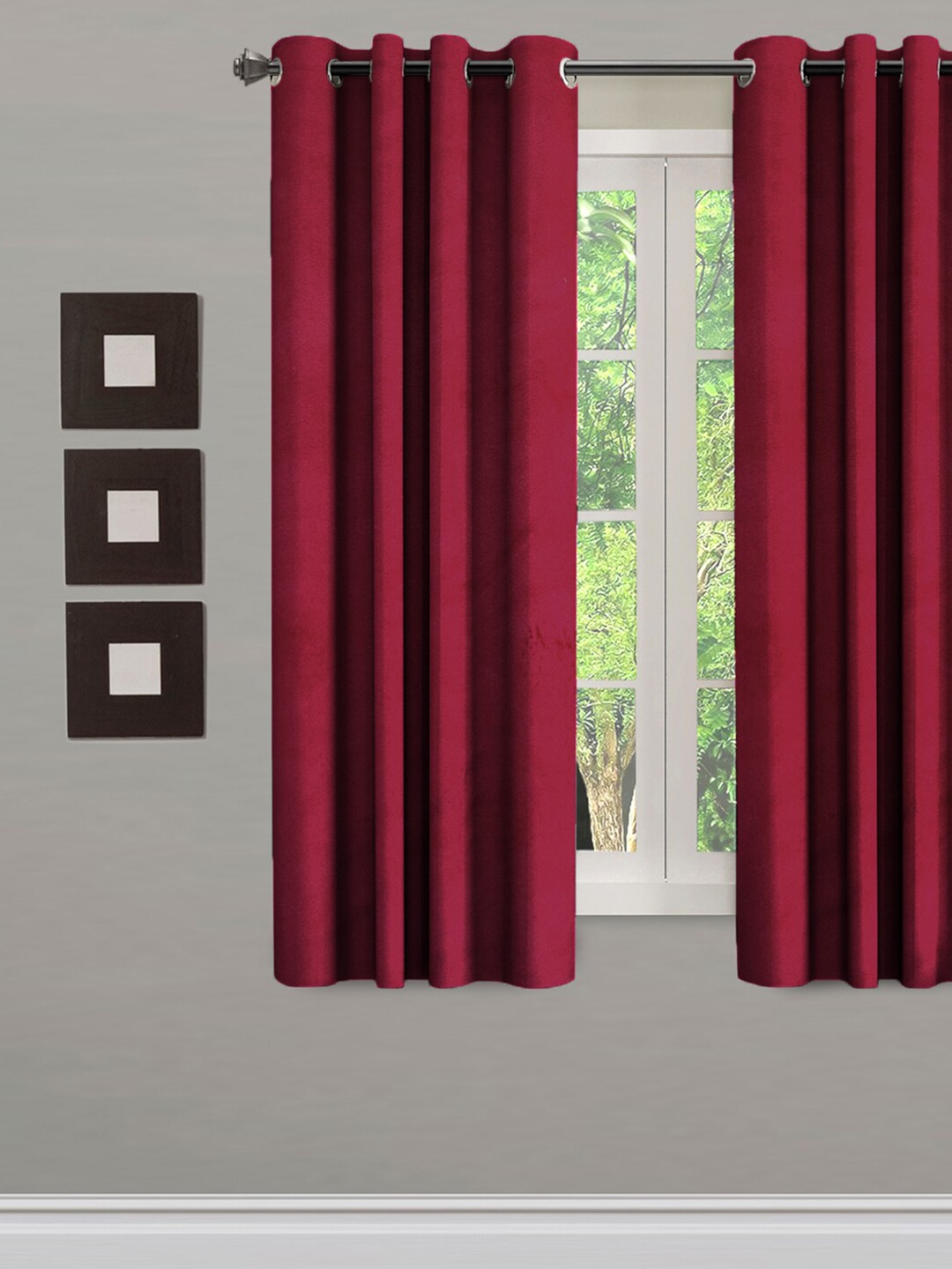 

eyda Maroon Velvet Single Window Curtain