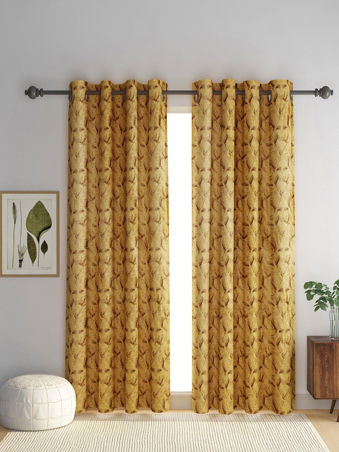 

eyda Mustard & Brown Set of 2 Quirky Long Door Curtain