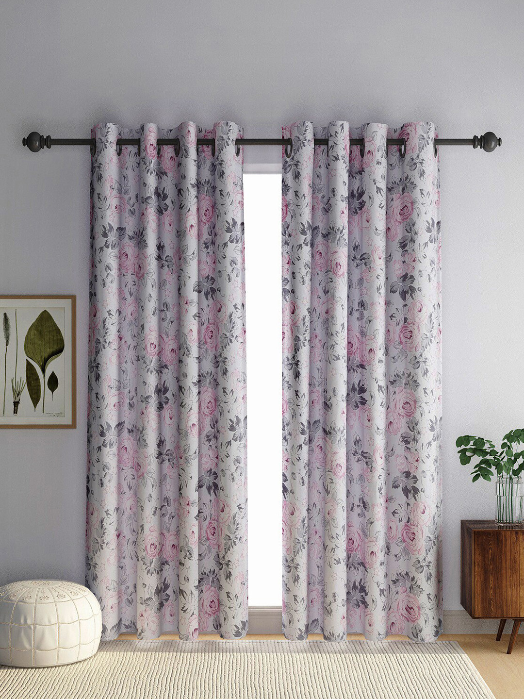 

eyda Set Of 2 Multicolored Floral Printed Long Door Curtains, Multi
