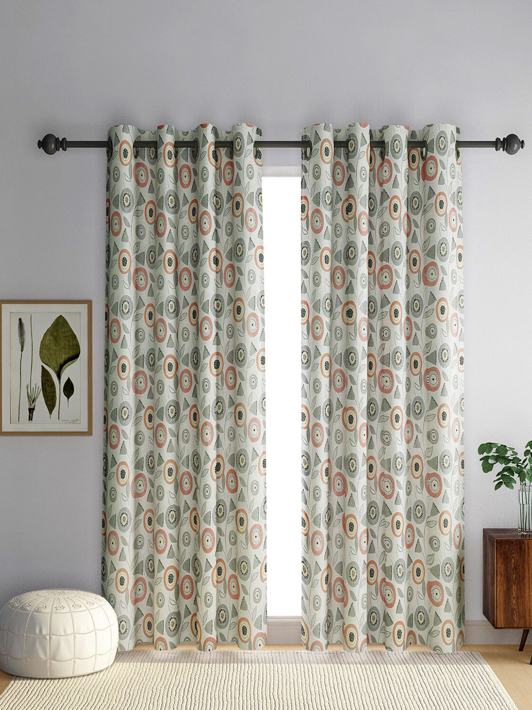 

eyda Green & Orange Set of 2 Floral Door Curtain