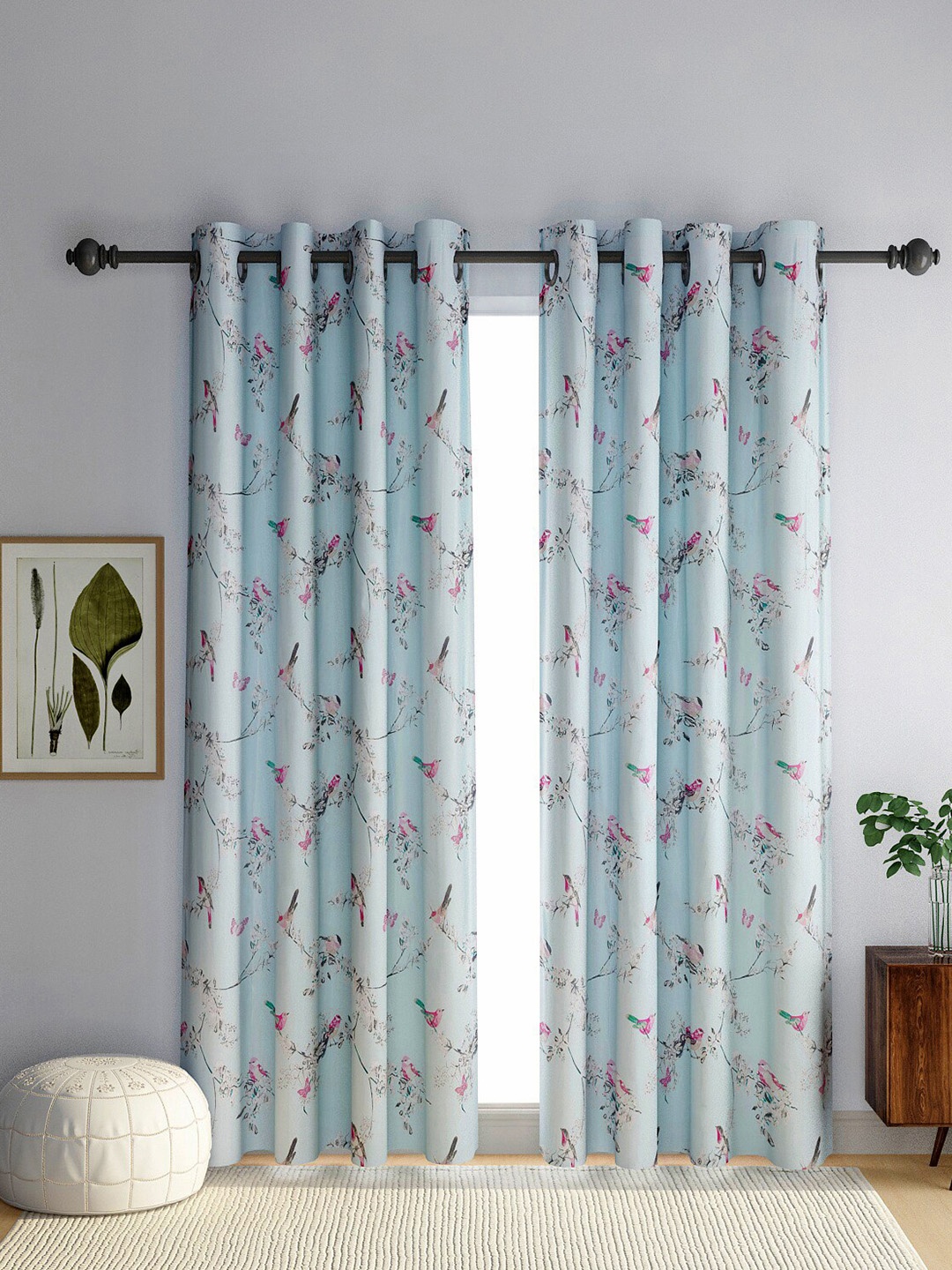 

eyda Turquoise Blue & Pink Set of 2 Floral Door Curtain