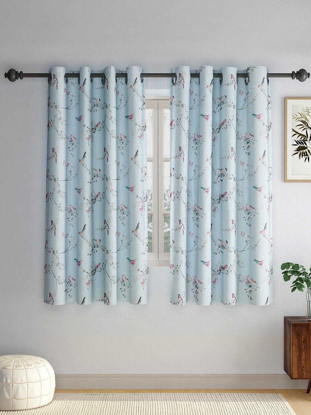 

eyda Turquoise Blue & Pink Set of 2 Floral Window Curtain