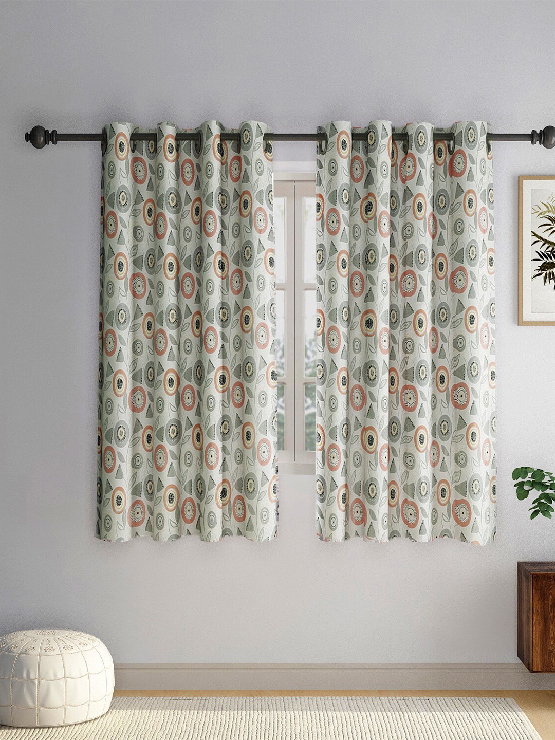 

eyda Green & Orange Set of 2 Floral Window Curtain