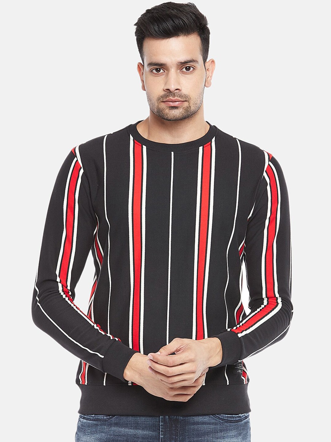 

People Men Black Striped Sweatshirt