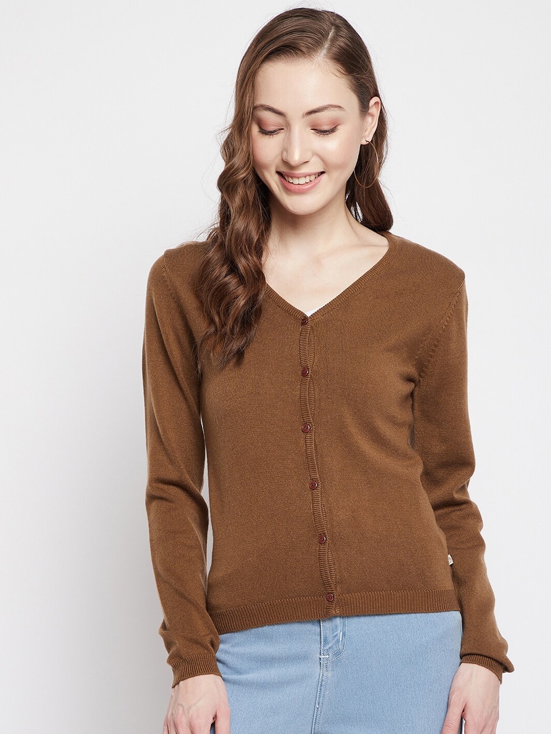 

Madame Women Khaki Woollen Cardigan