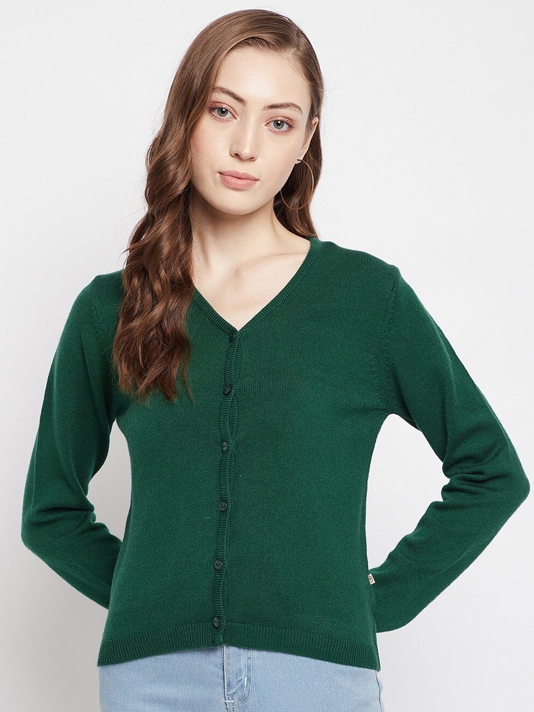 

Madame Women Green Ribbed Cardigan
