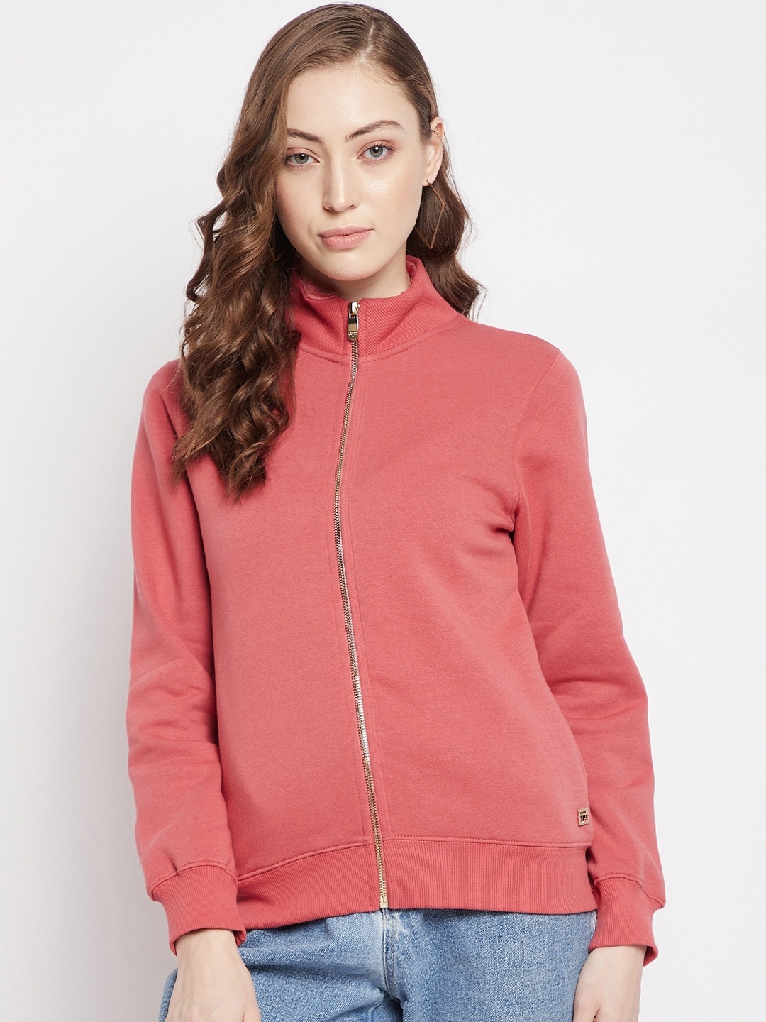 

Madame Women Peach-Coloured Fleece Sweatshirt