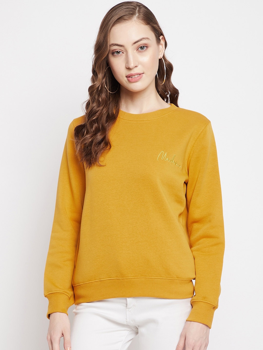 

Madame Women Mustard Yellow Fleece Sweatshirt