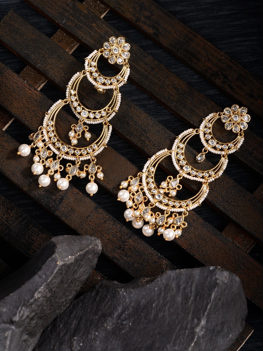 

Saraf RS Jewellery Gold-Plated White Circular Drop Earrings