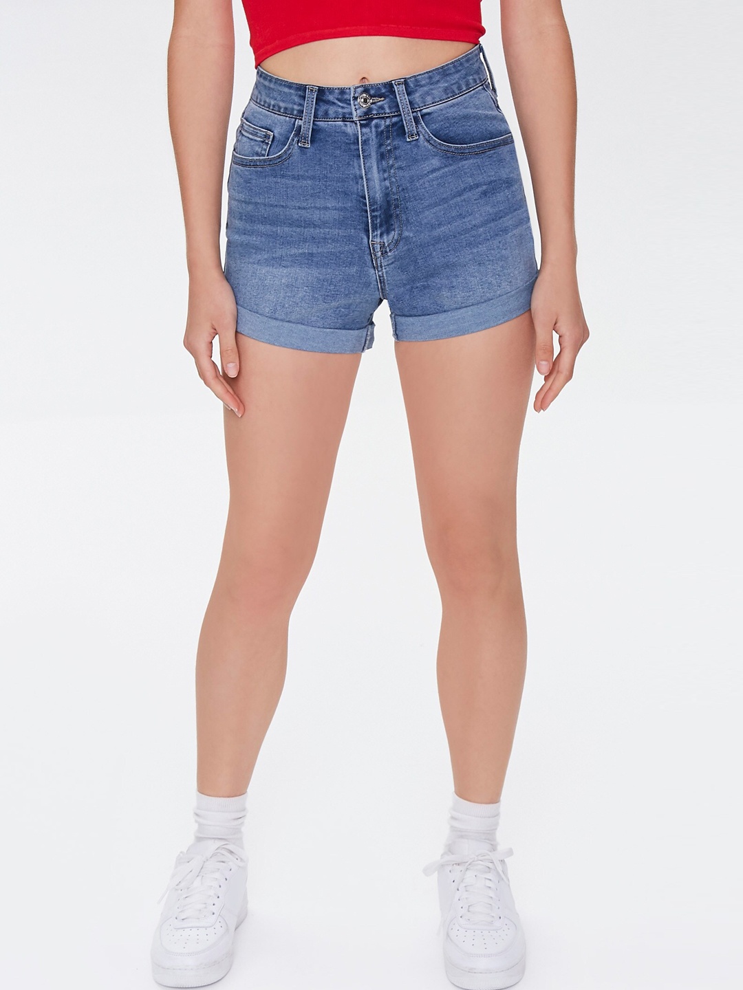 

FOREVER 21 Women Blue Washed Denim Shorts