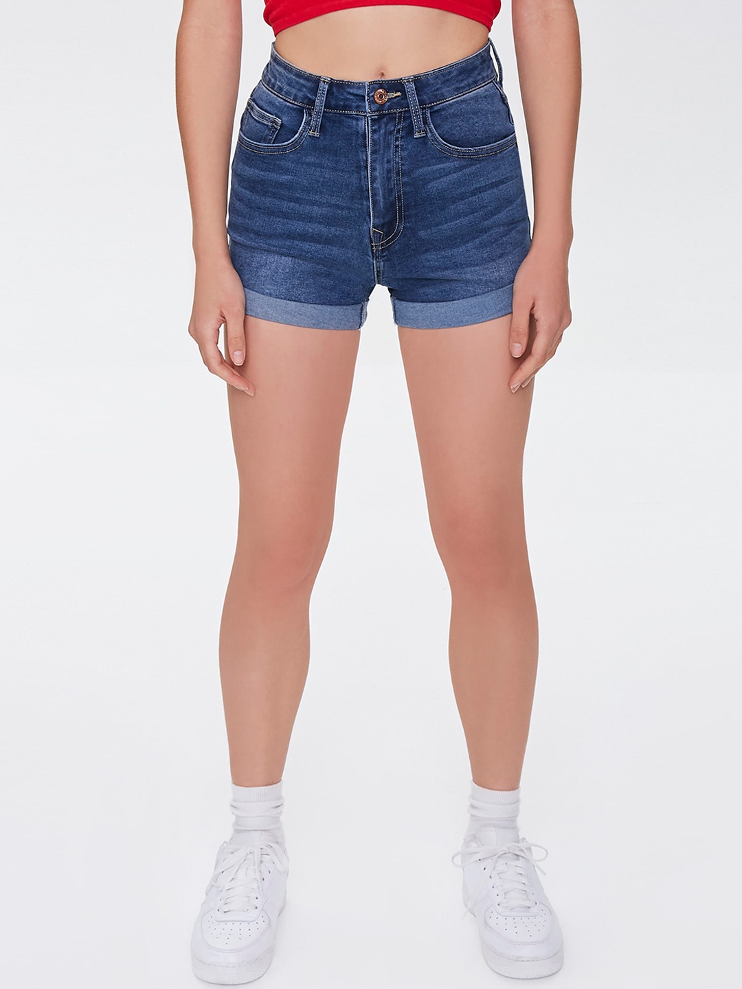 

FOREVER 21 Women Blue Washed Denim Shorts