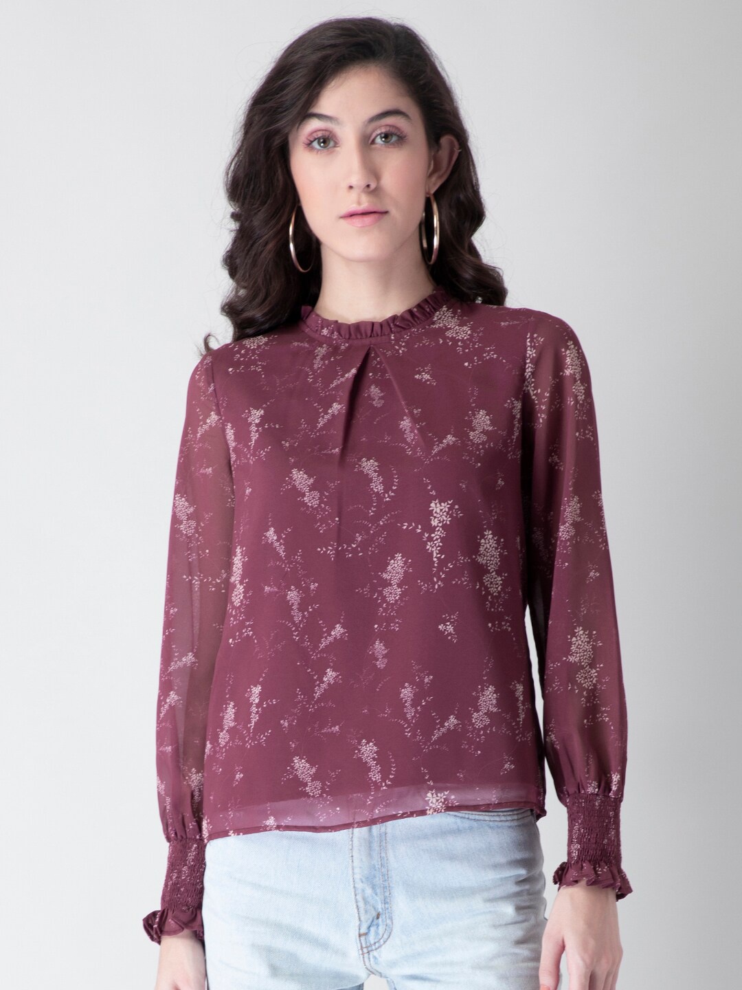 

FabAlley Maroon & purple potion Regular Top